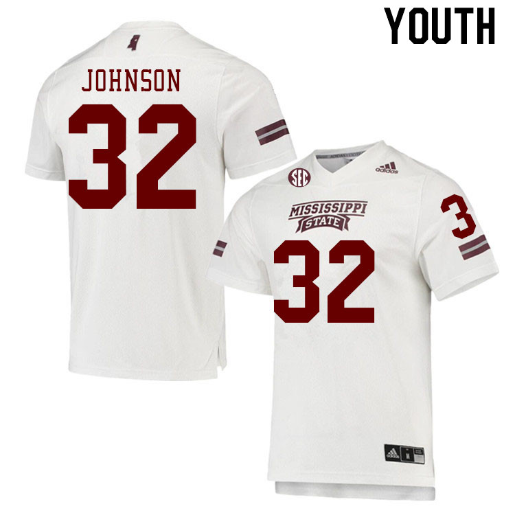 Youth #32 Wykece Johnson Mississippi State Bulldogs College Football Jerseys Stitched Sale-White